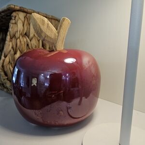 Sculpture high gloss ceramic  apple with wood stem.